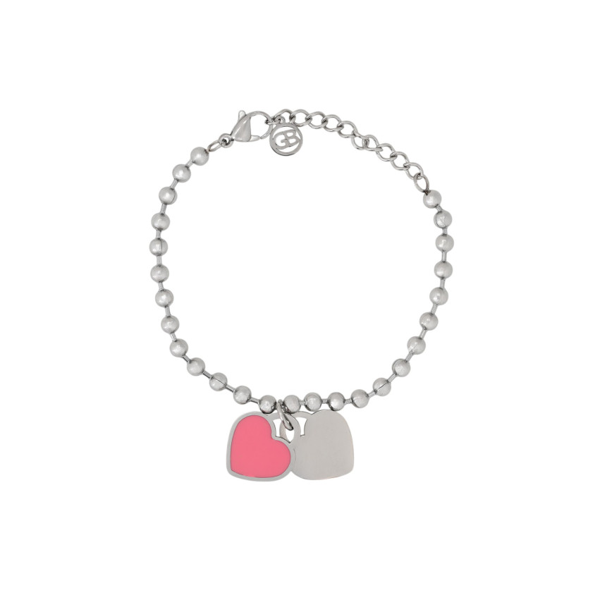 Bracelet en acier coeur double rose GB