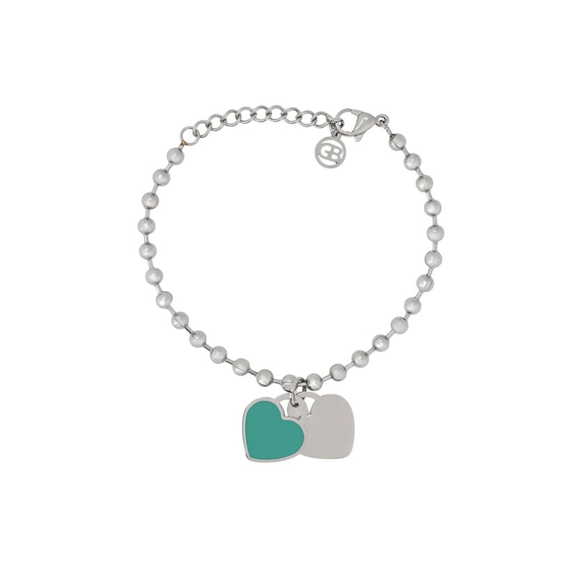 Pulseira em aço coração duplo verde GB