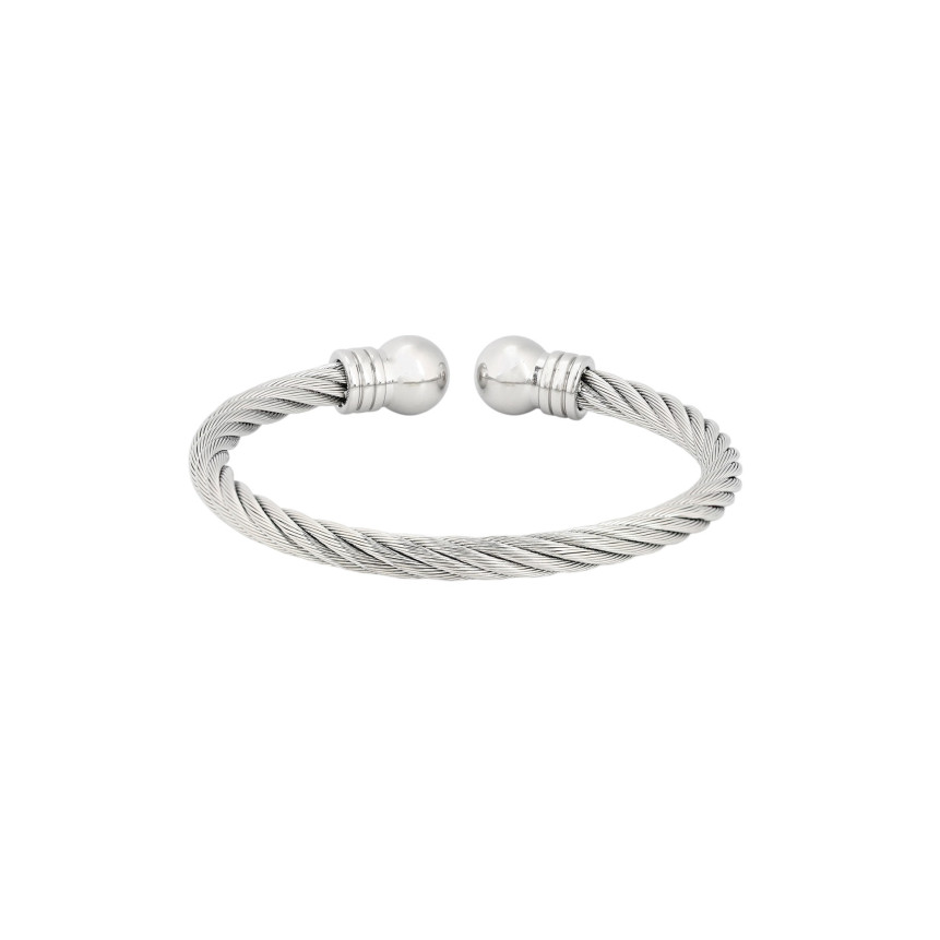 Bracelet ouvert en acier rigide torsadé GB