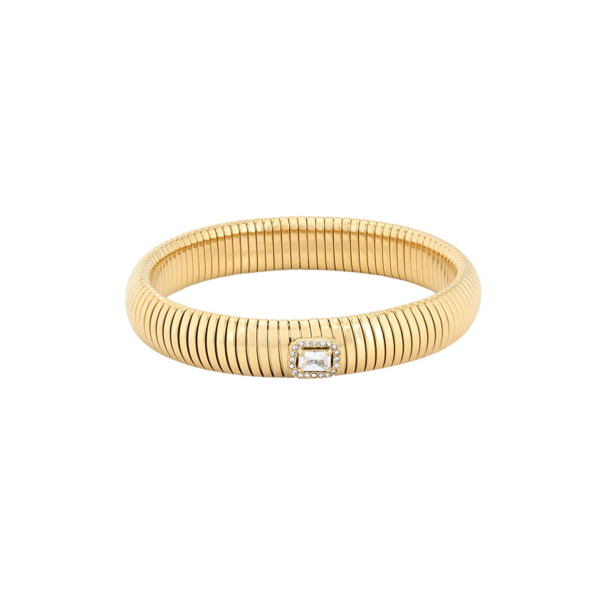 Steel bangle tube with rectangular stone GB