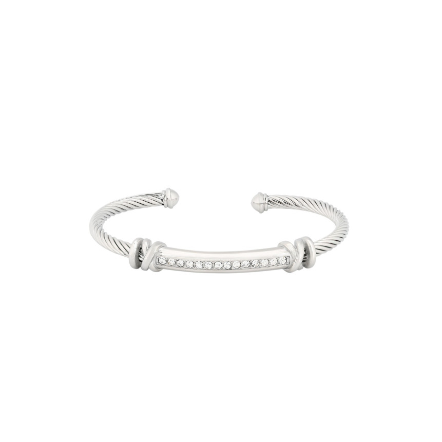 Pulseira rígida aço aberta com brilhantes GB