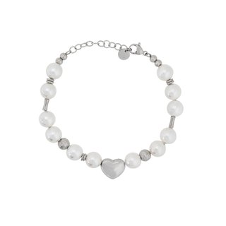 Pearl steel bracelet with heart GB