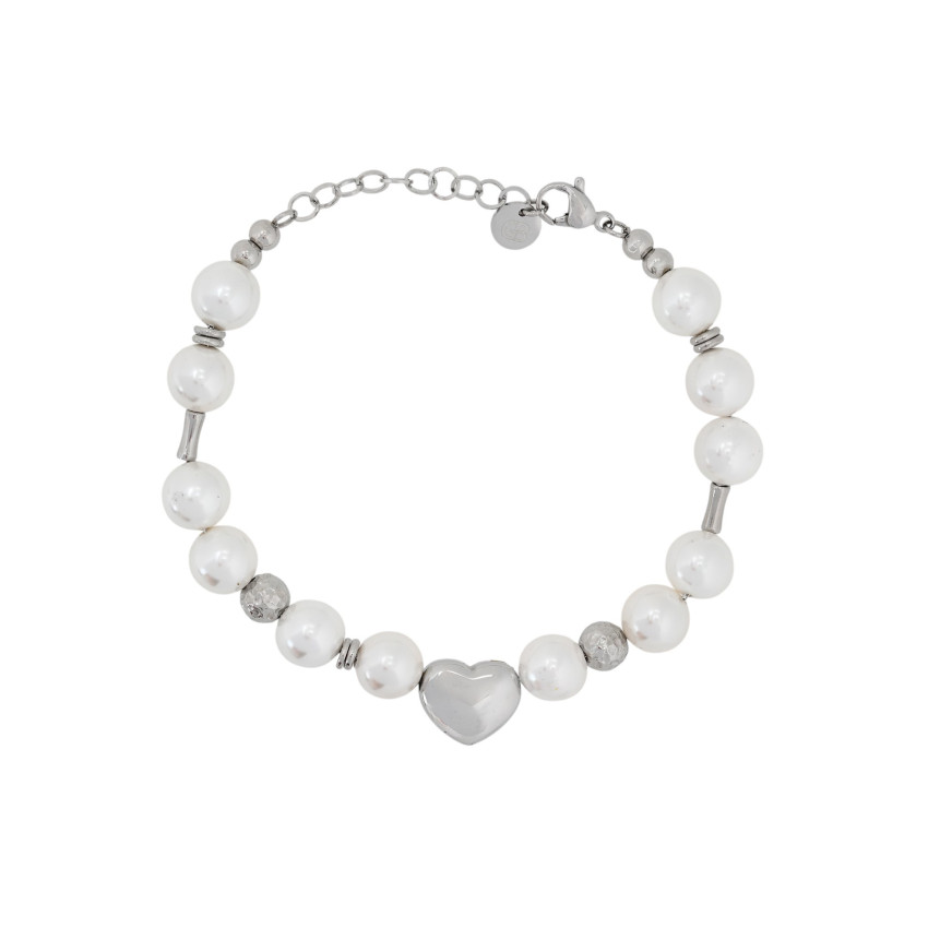 Pearl steel bracelet with heart GB