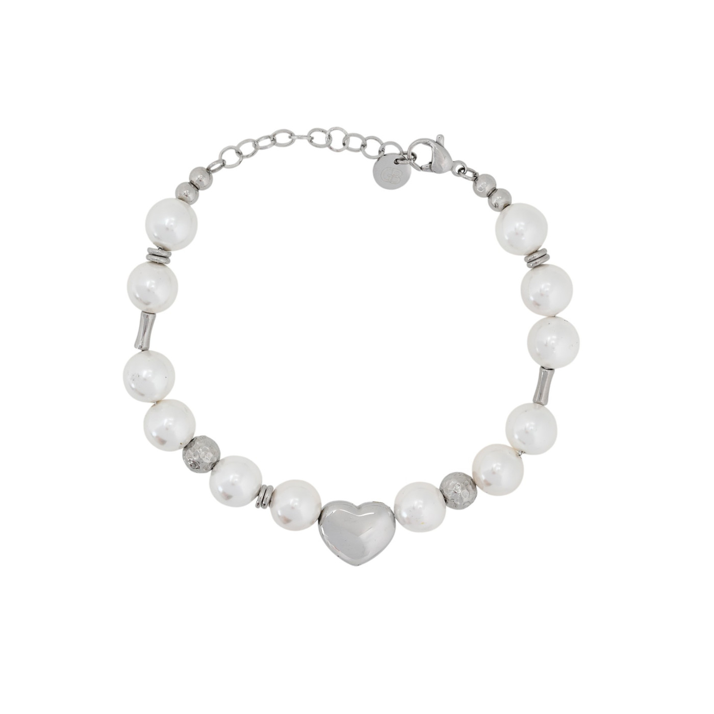 Pearl steel bracelet with heart GB