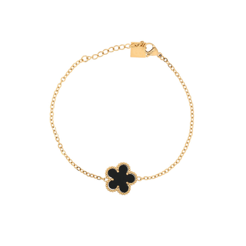 Bracelet en acier avec un trèfle noir