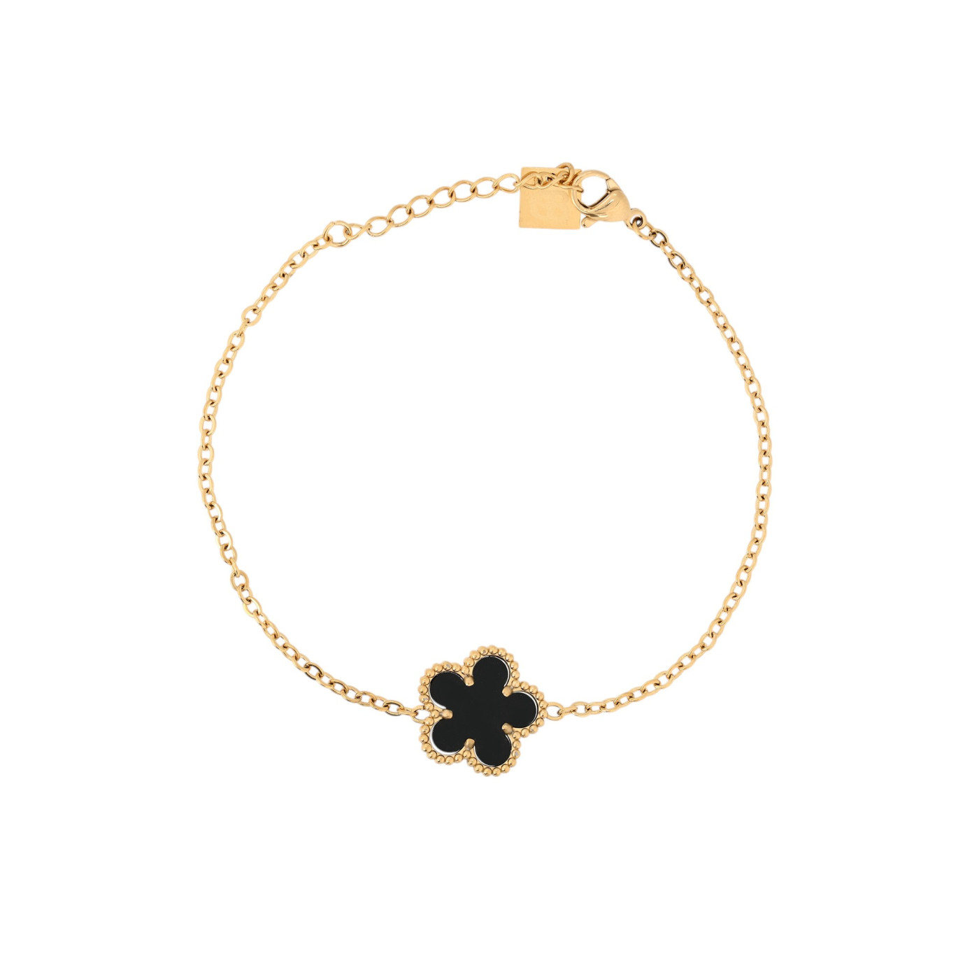 Pulseira em aço com um trevo preto