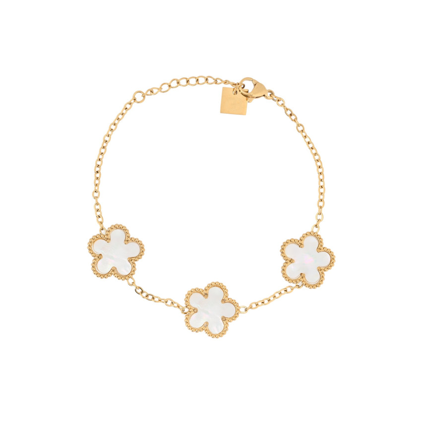 Bracelet en acier avec trois trèfles blancs