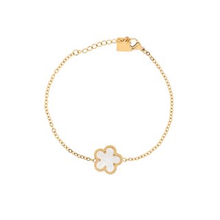 Pulsera de acero con trébol blanco
