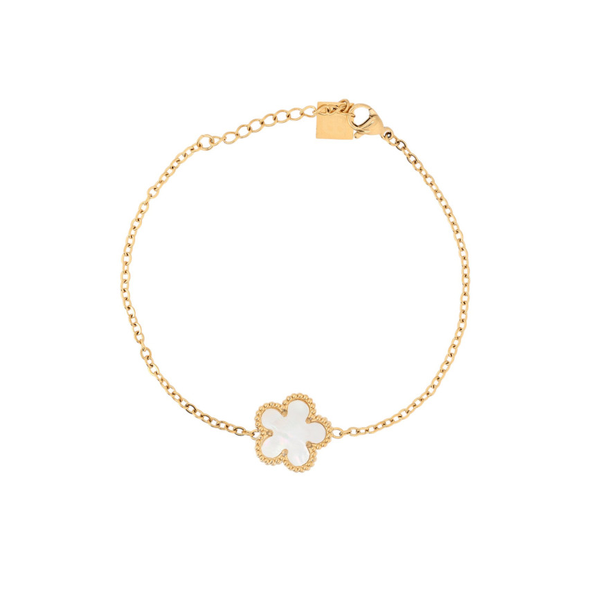 Bracciale in acciaio con quadrifoglio bianco
