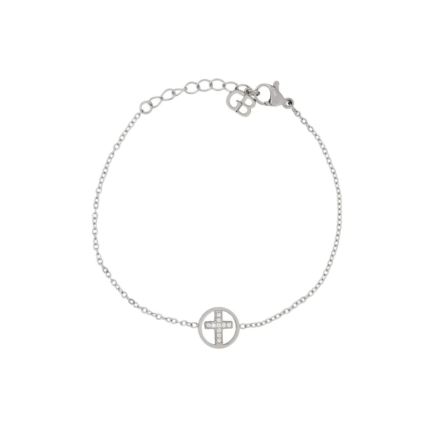 Pulseira em aço cruz com brilhantes GB