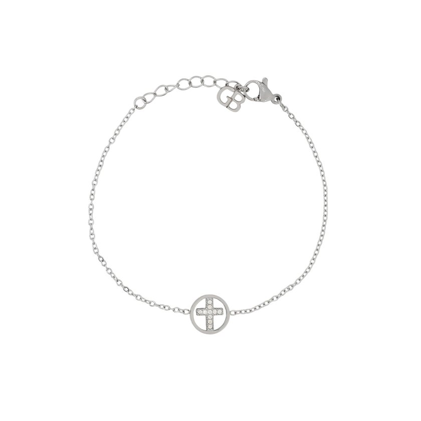 Pulseira em aço cruz com brilhantes GB