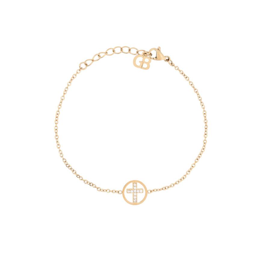 Pulseira em aço cruz com brilhantes GB