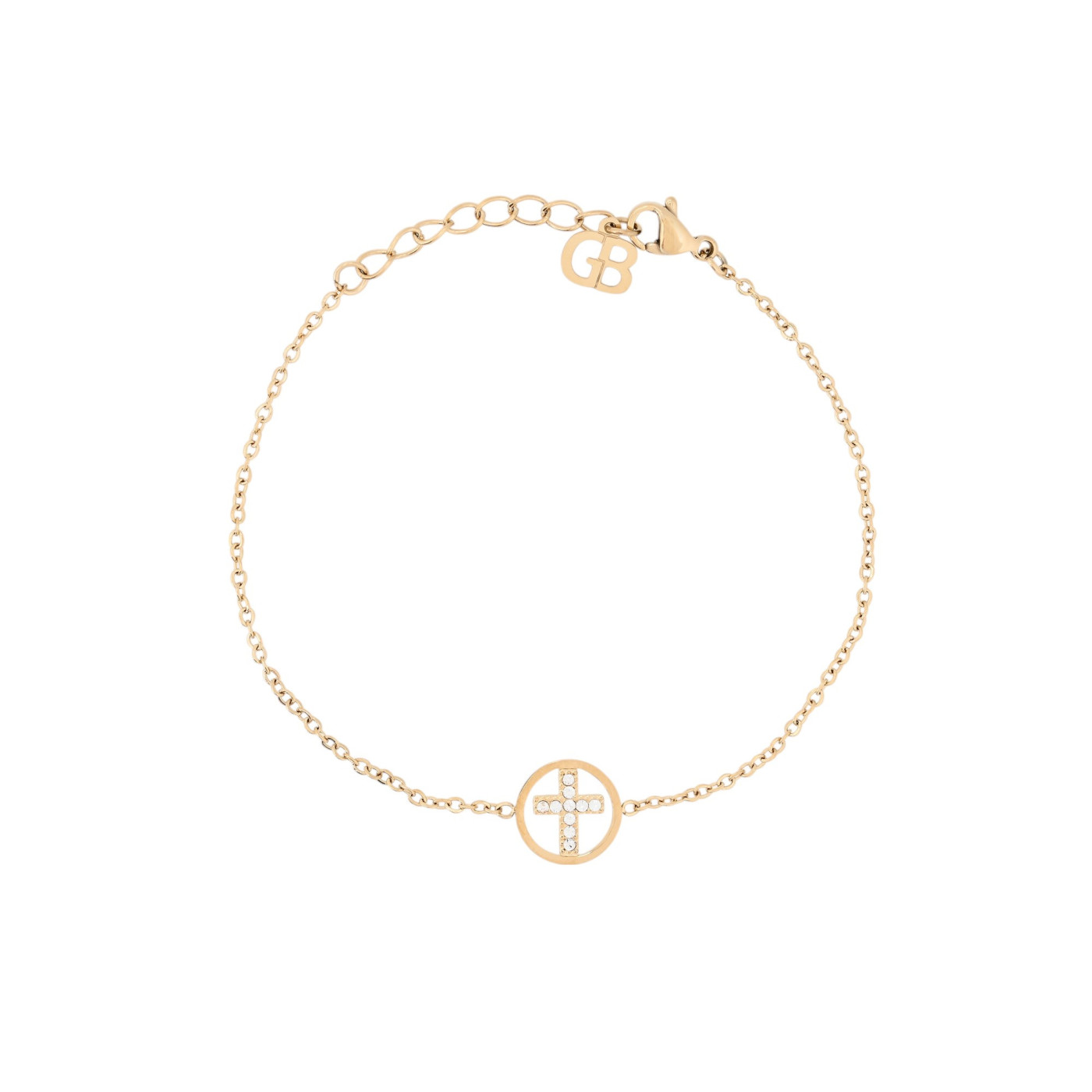 Pulseira em aço cruz com brilhantes GB