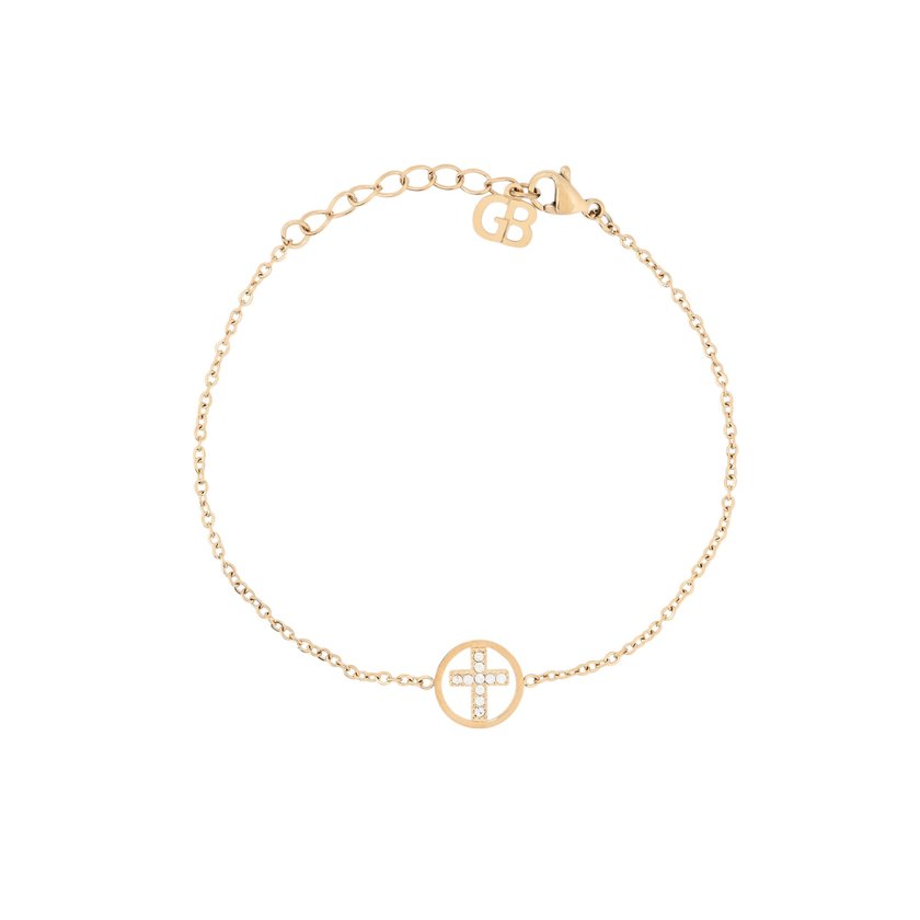 Pulseira em aço cruz com brilhantes GB