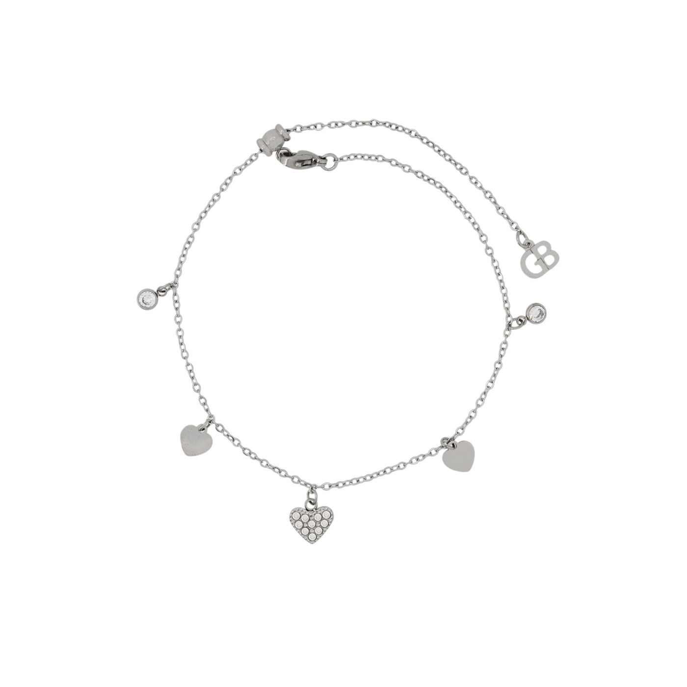 Pulseira de pé aço corações GB