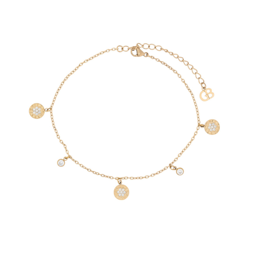 Chaîne de cheville acier pendentifs rond GB
