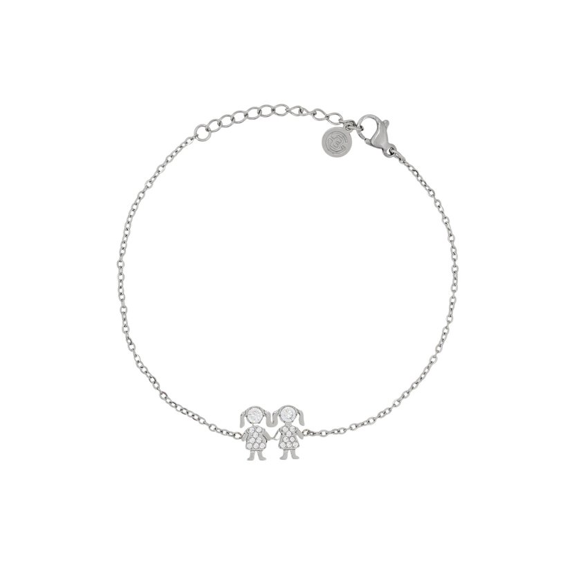 Pulseira aço e zircônias duas meninas GB