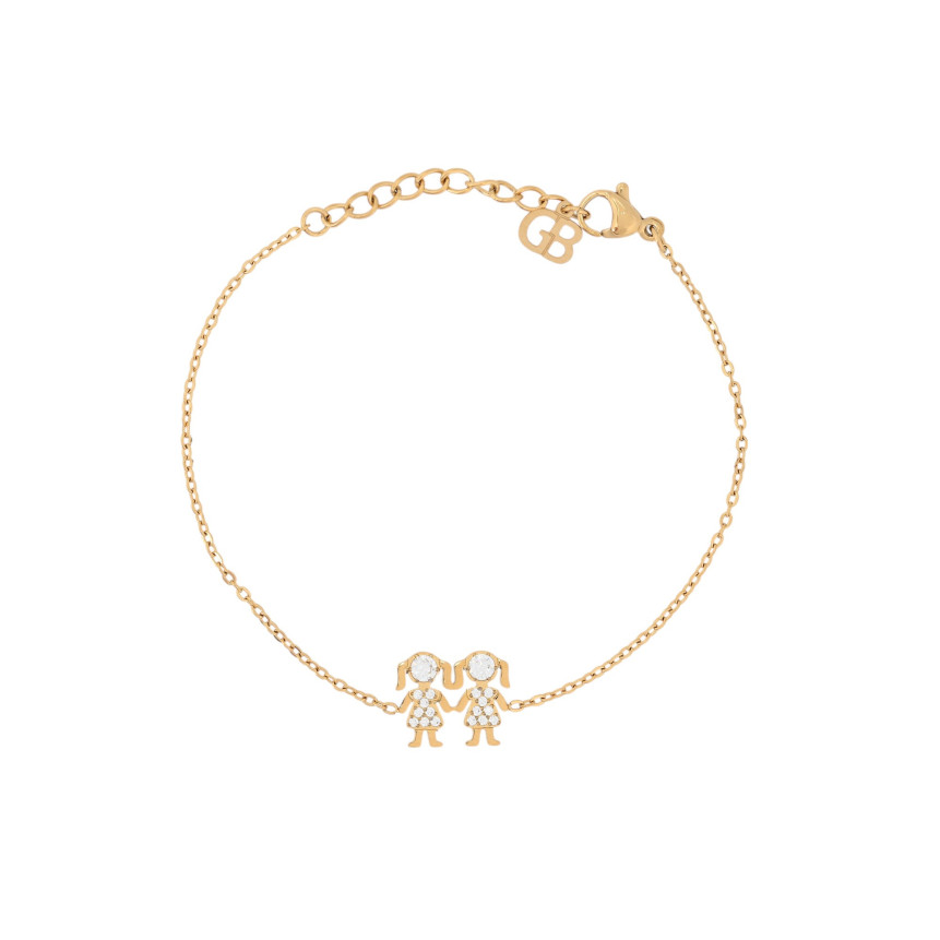 Bracelet acier et zircones deux filles GB