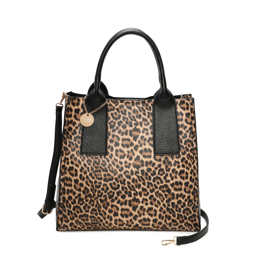 Bolso Shopper con estampado animal y colgante