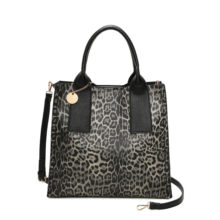 Borsa Shopper con stampa animale e ciondolo