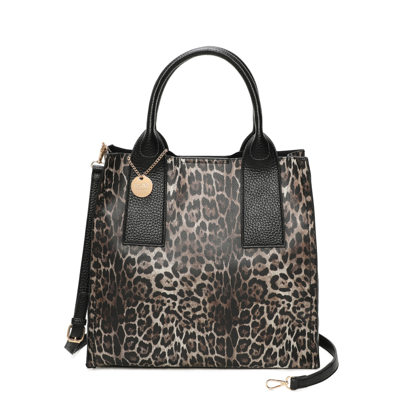 Borsa Shopper con stampa animale e ciondolo