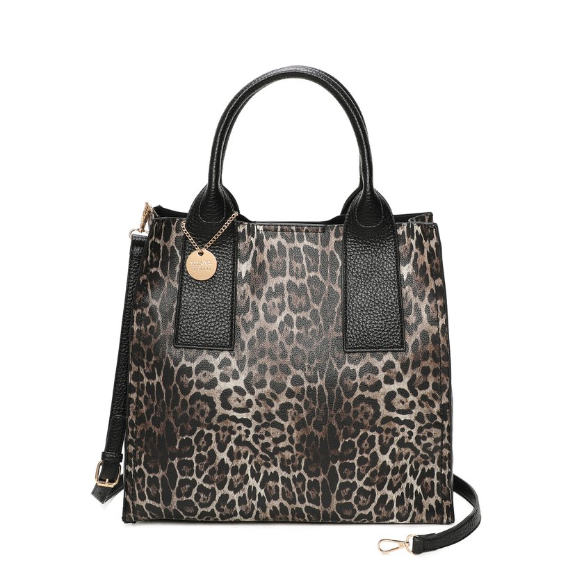 Sac à main Shopper avec imprimé animal et pendentif