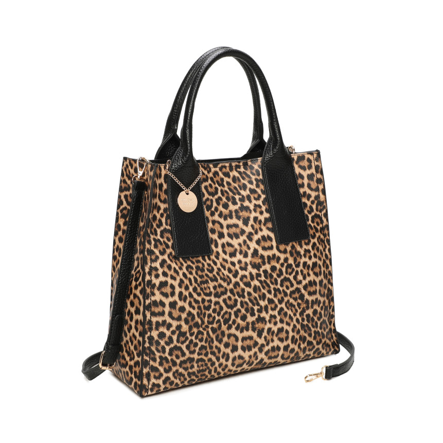 Bolso Shopper con estampado animal y colgante