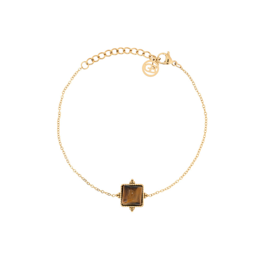 Bracciale in acciaio irregolare pietra marrone GB
