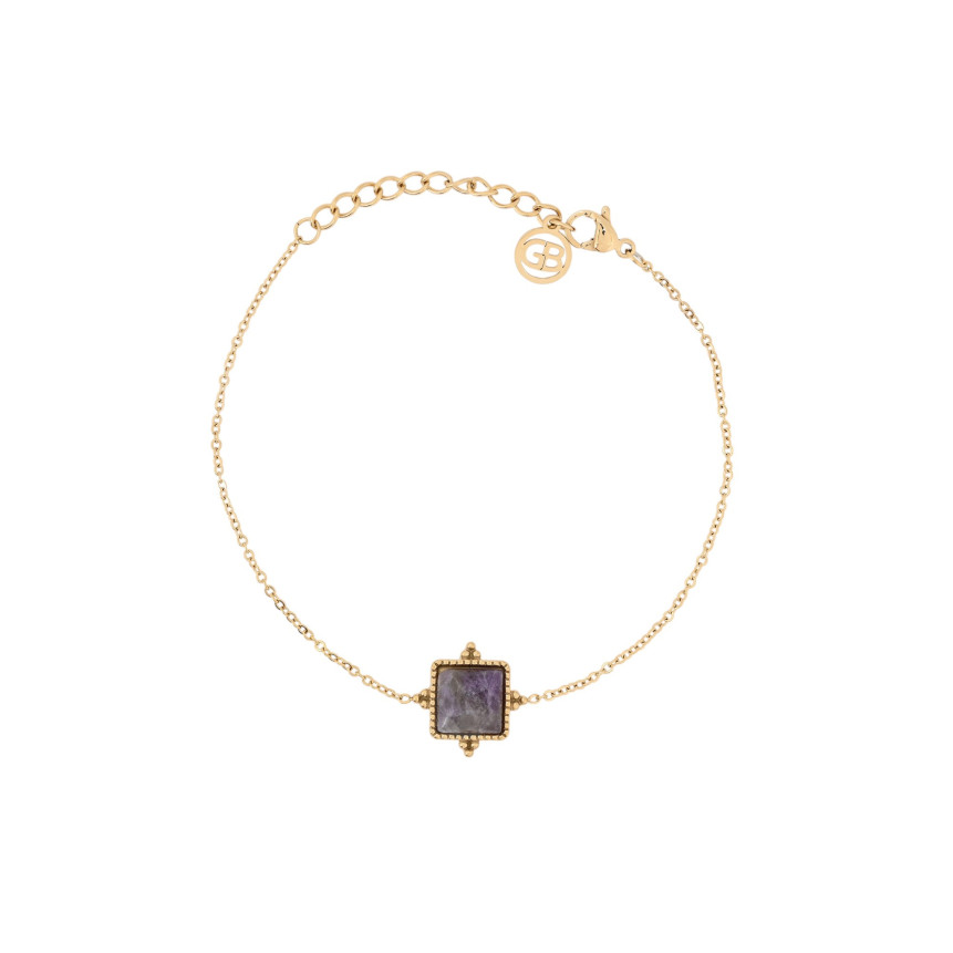 Pulsera en acero irregulares piedra violeta GB
