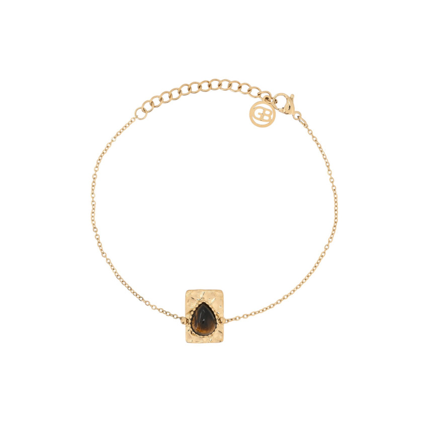 Pulsera en acero colgante oval marrón GB
