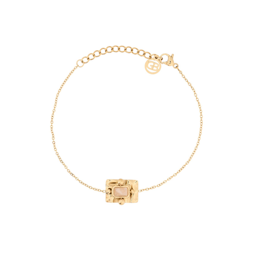 Pulseira em aço pendente retangular beige GB