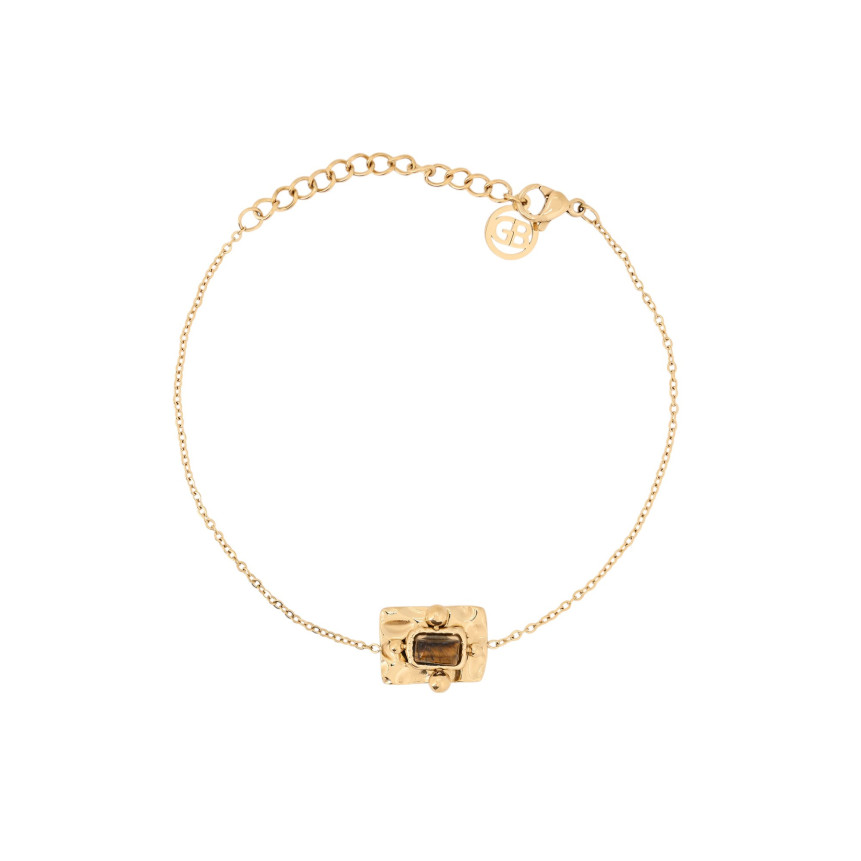 Pulseira em aço pendente retangular castanho GB