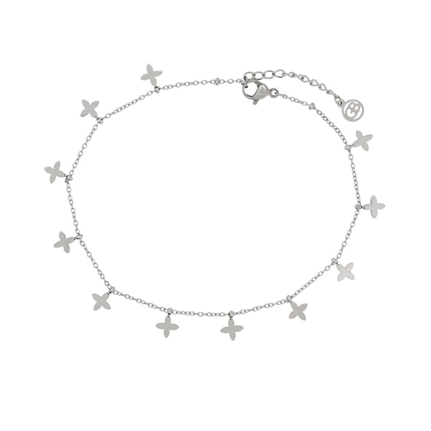 Pulseira de pé aço com pendentes flor GB