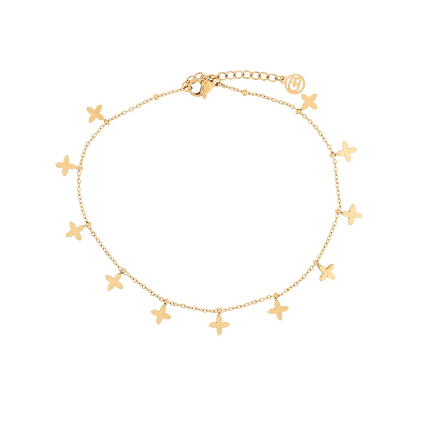 Pulseira de pé aço com pendentes flor GB