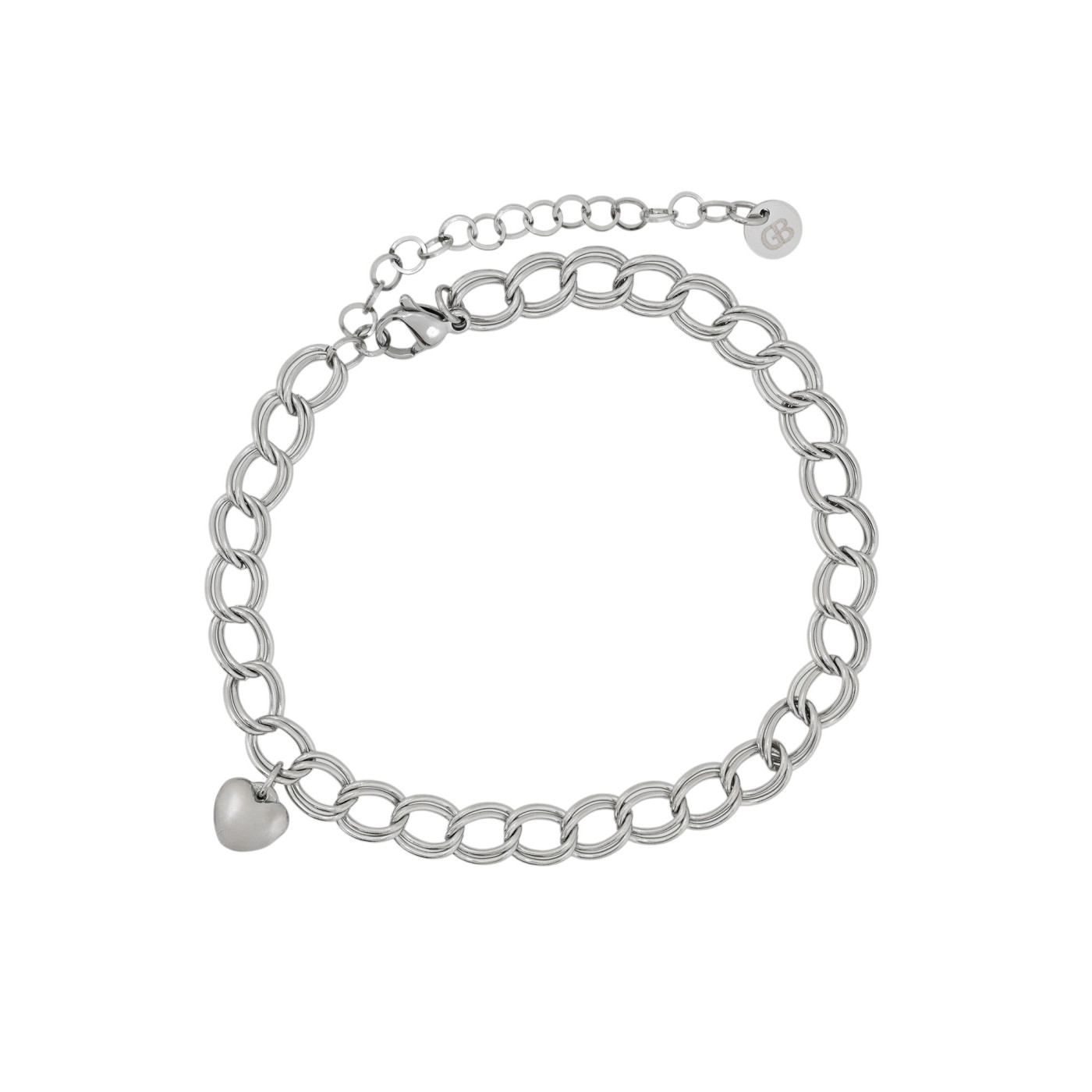 Pulseira de pé aço pendente de coração GB