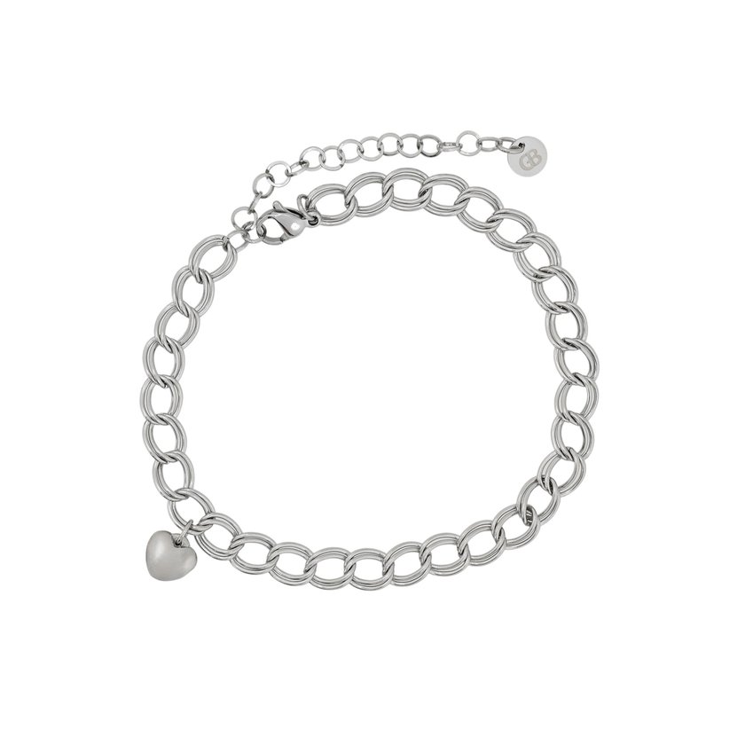 Pulseira de pé aço pendente de coração GB