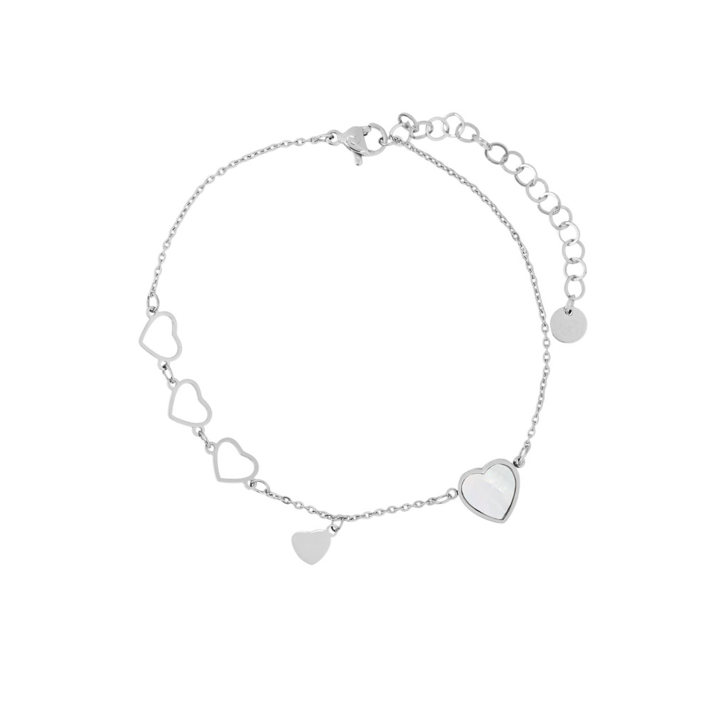 Pulseira de pé em aço corações GB