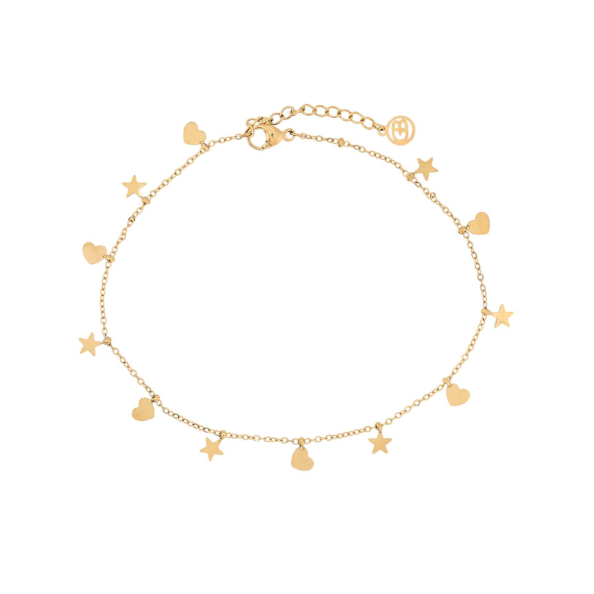 Pulseira de pé aço com pendentes estrelas GB