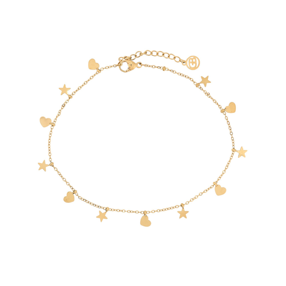 Pulseira de pé aço com pendentes estrelas GB