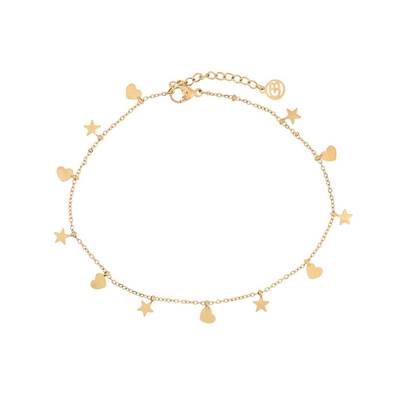 Pulseira de pé aço com pendentes estrelas GB