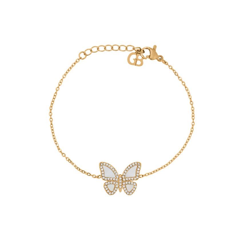 Pulsera en acero mariposa nácar GB