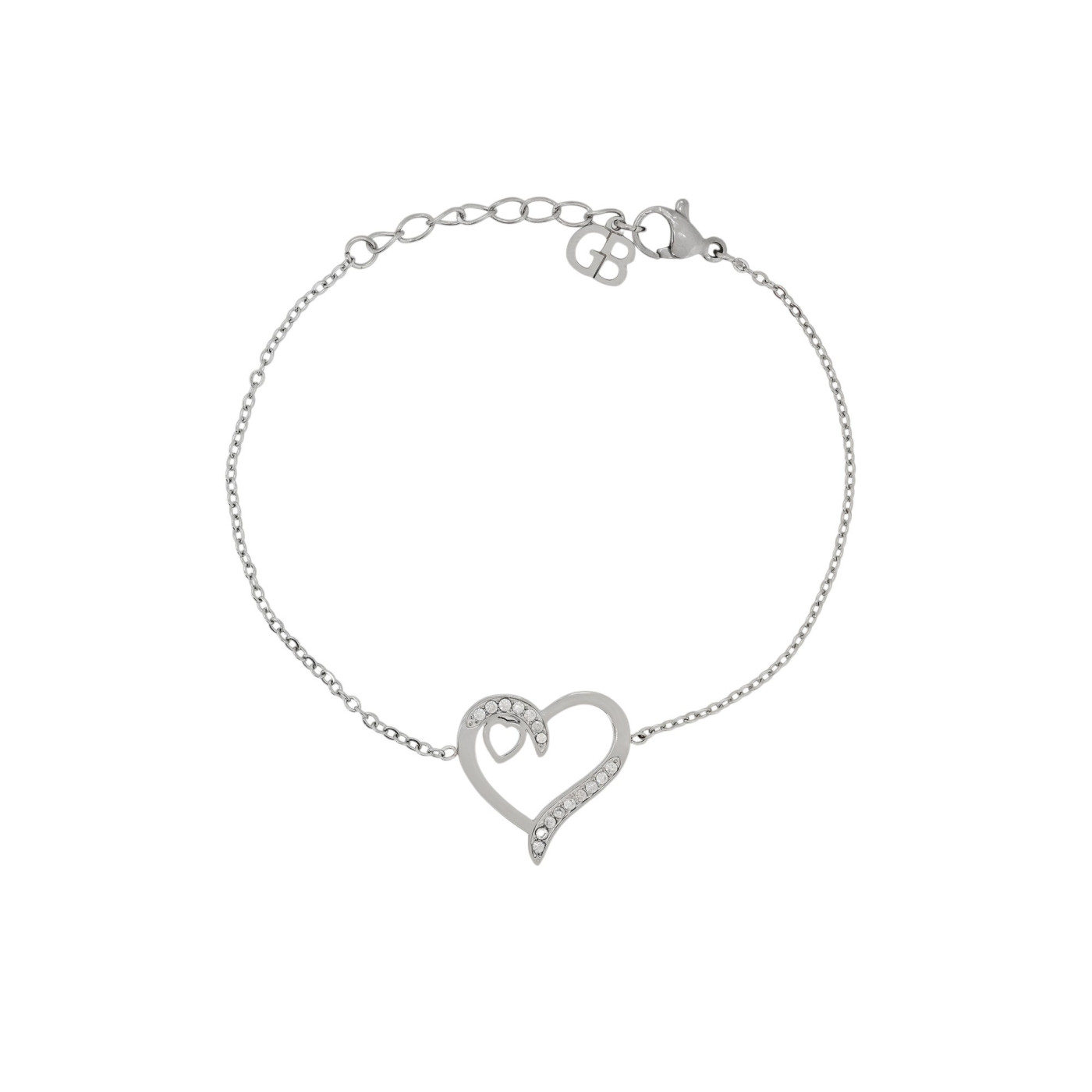 Bracciale in acciaio brillante cuori GB