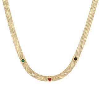 Steel necklace thick round stones GB