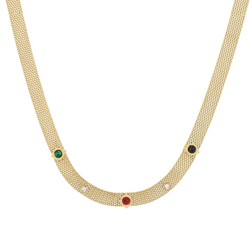 Collar en acero grueso piedras redondas GB