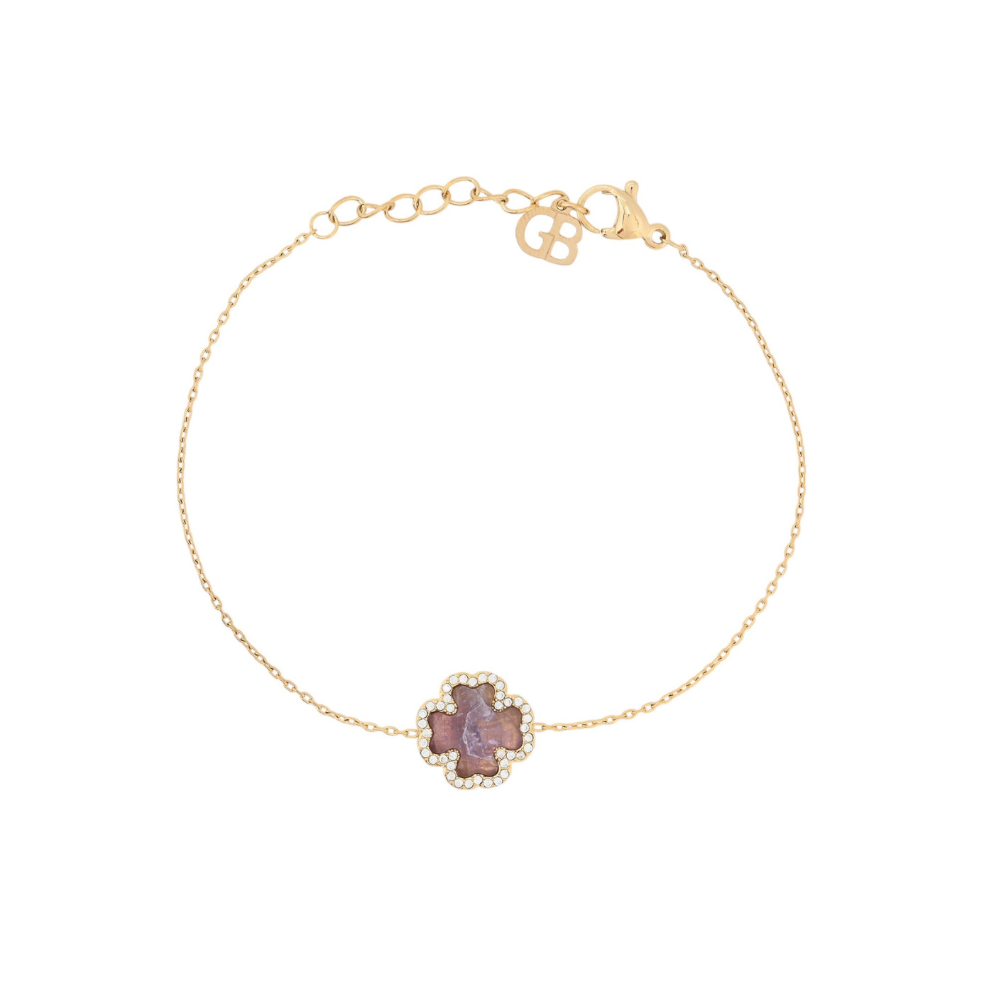 Pulseira aço trevo pedra natural GB