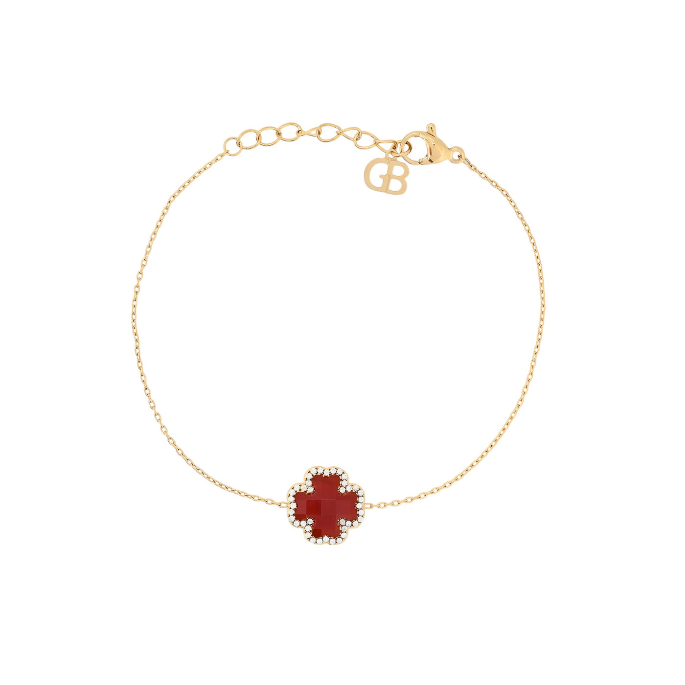 Pulseira aço trevo pedra natural GB
