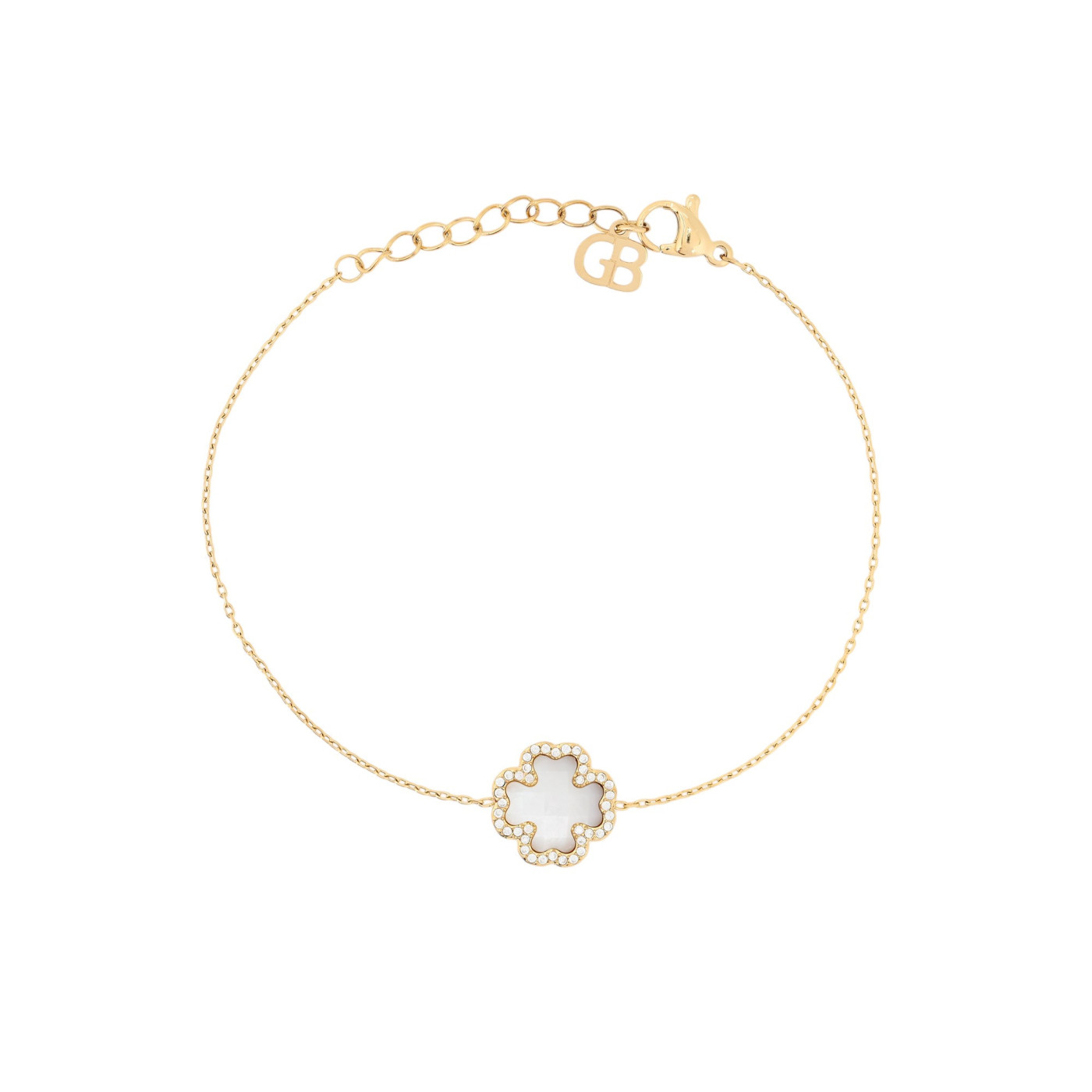 Pulseira aço trevo pedra natural GB