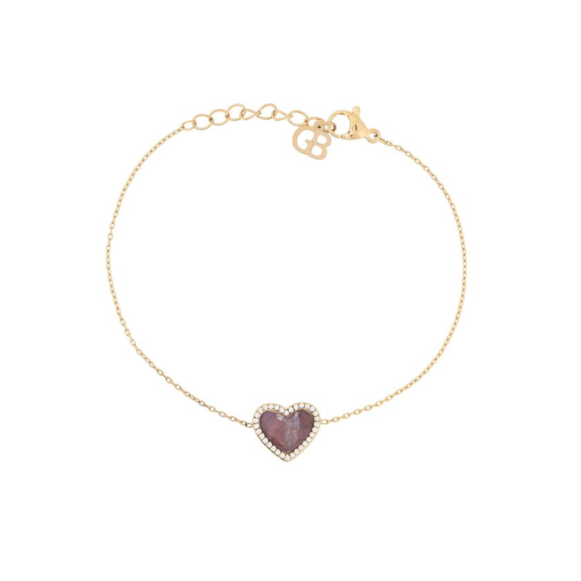 Pulseira em aço coração pedra natural GB