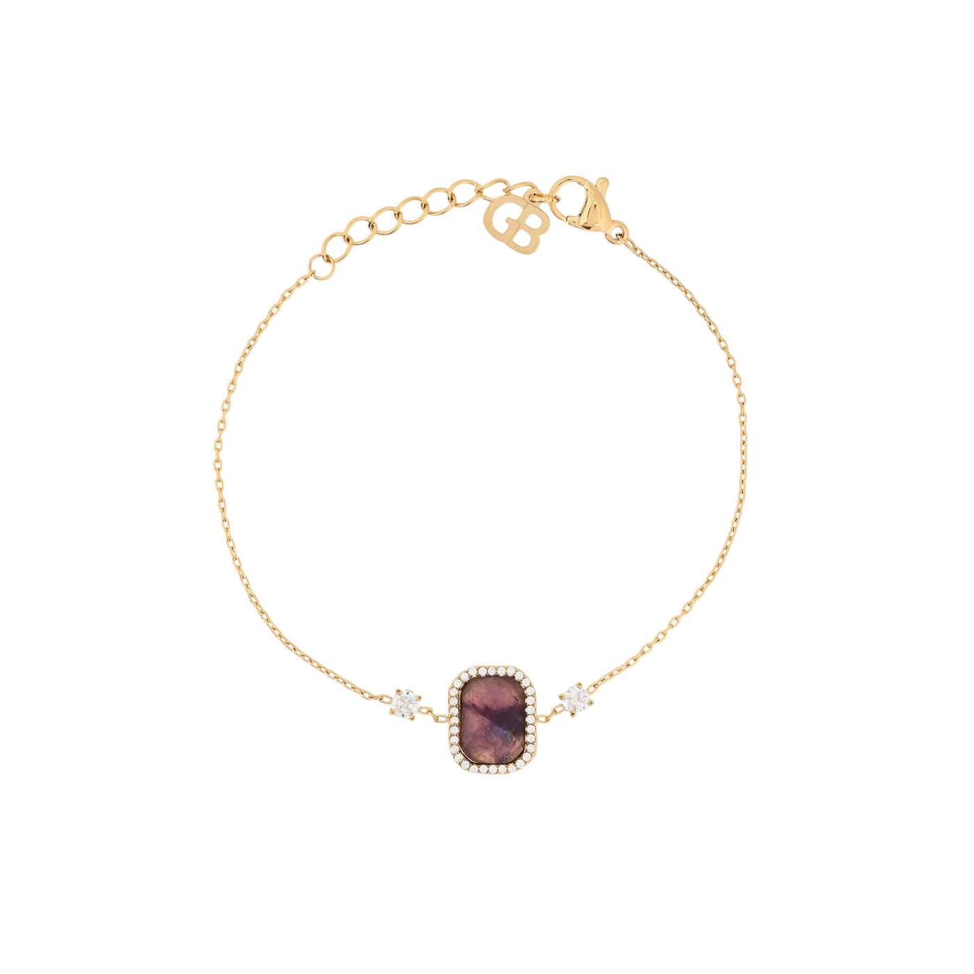 Pulseira em aço retângulo pedra natural GB