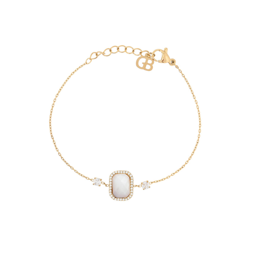 Steel bracelet natural stone rectangle GB